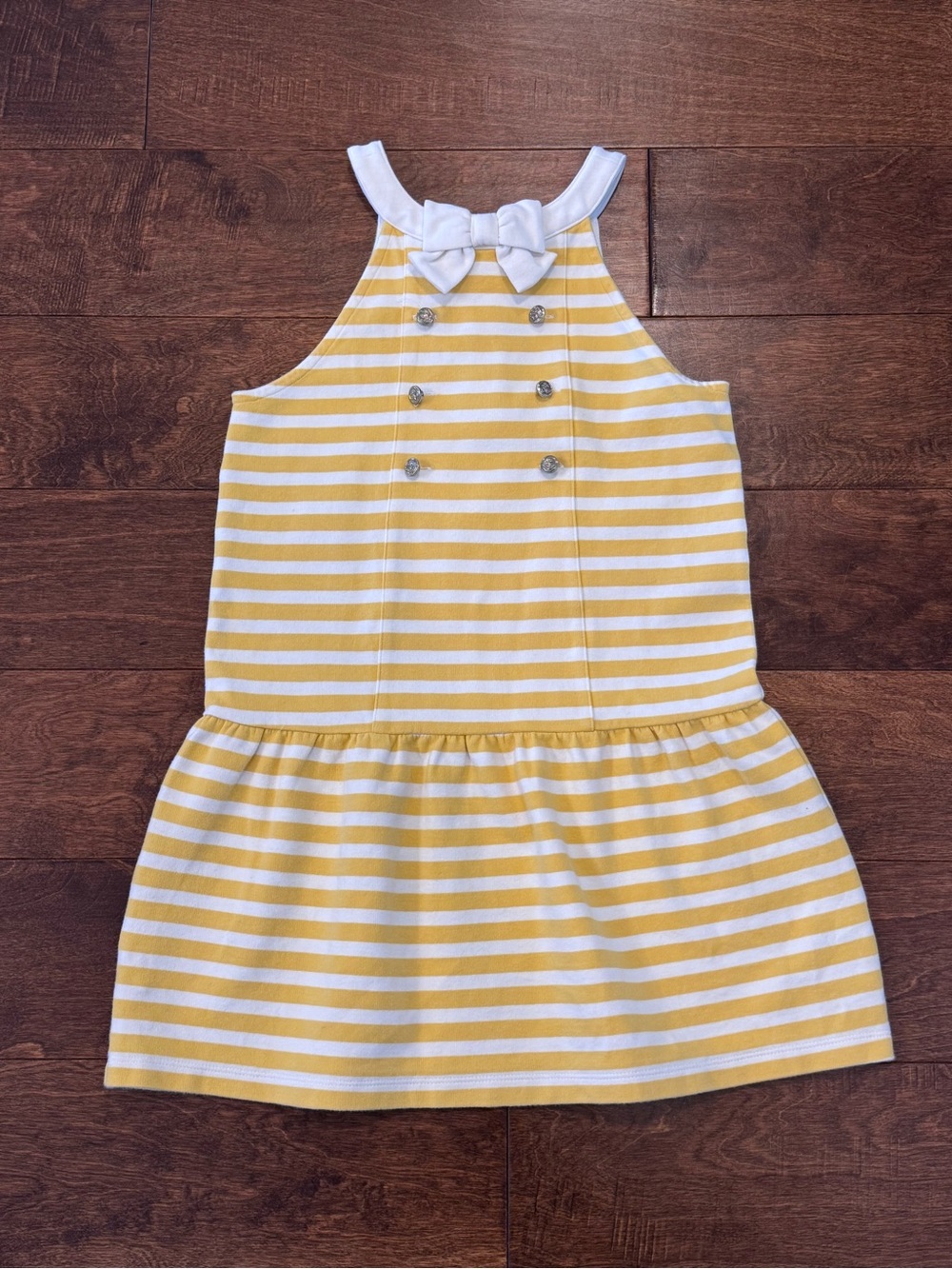 Janie and Jack Yellow and White Striped Bow-Accent Casual Dress - Size 8